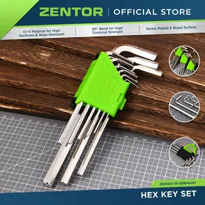 ZENTOR Kunci L Panjang Datar dan Bola Set Hex Key 9 PCS