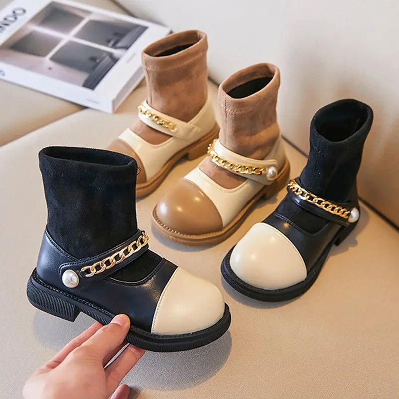 Sepatu Boots Anak Perempuan Beludru Rantai Import Premium Murah (SS178) 0