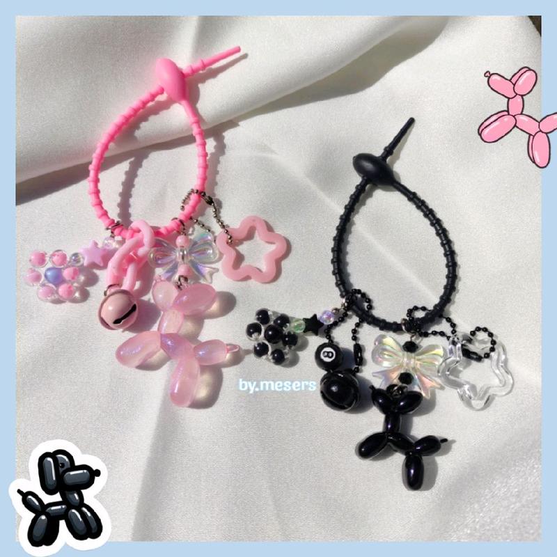 MESERS - Bag Charm Puddle - Gantungan Tas Balon Anjing Pink Hitam Putih Keychain 2