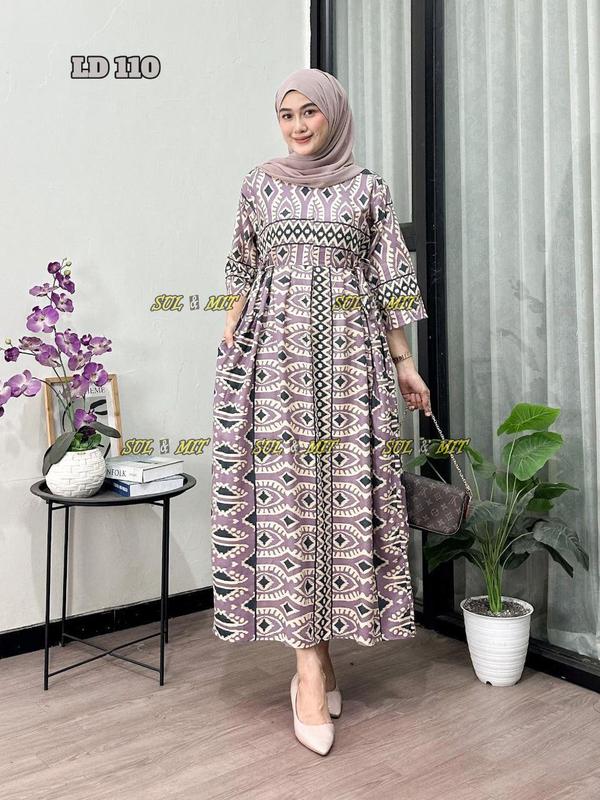 Baju Muslim Wanita Model Chibi Jumbo Busui Friendly dengan Tali Pinggang - Motif Kekinian - Casual Dress Nyaman Panjang Tebal Rayon Gamis Etnik Belah Samping 7