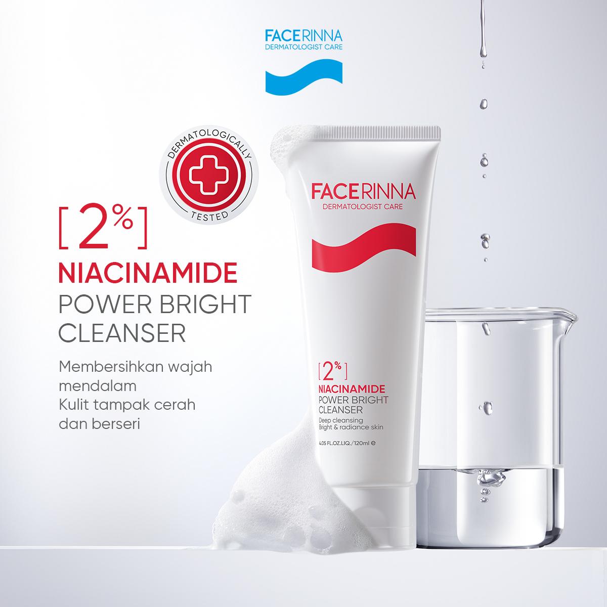 FACERINNA 2% Niacinamide Power Bright Cleanser 120ml | Sabun Cuci Muka Mencerahkan Wajah Melembabkan kelembaban | Sabun Muka Pembersih Wajah Facial Wash Brightening Skincare Face Wash Glowing, Anti-Acne, Exfoliating | Gentle Amino Formula