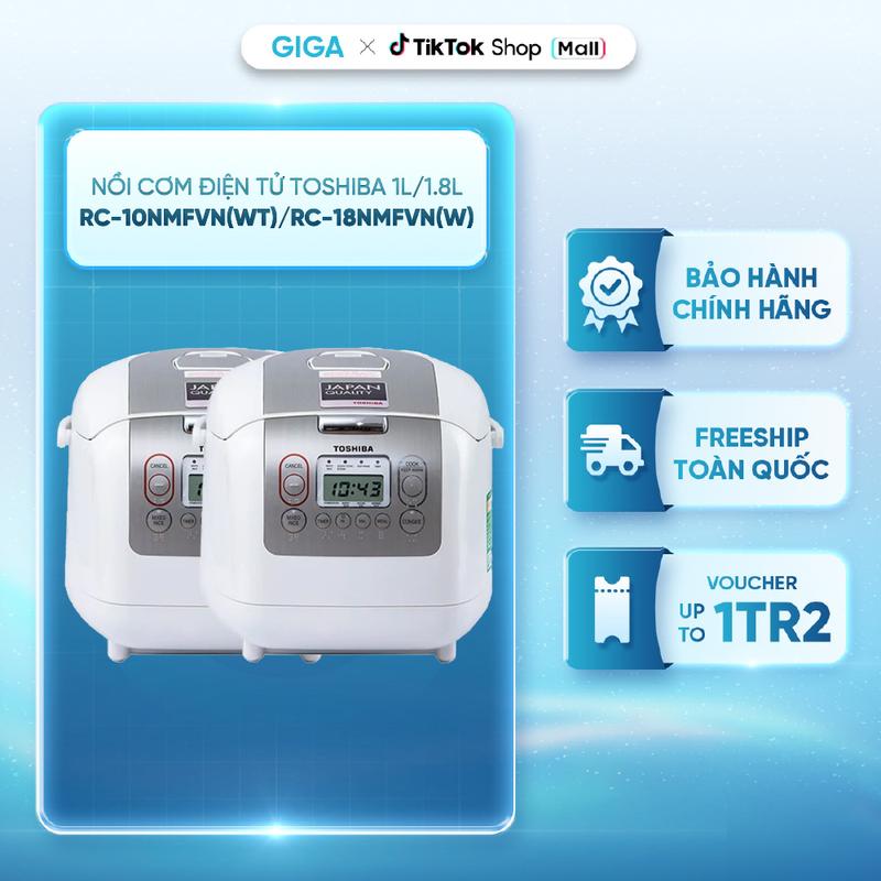 Nồi cơm điện tử Toshiba RC-10NMFVN(WT) 1.0L/RC-18NMFVN(W) 1.8L - Công nghệ nấu 3D - Nhiều chế độ nấu - BH 1 năm