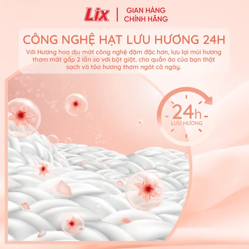 Nước giặt Lix Siêu sạch hương hoa anh đào túi 2.4Kg N2503 làm sạch cực nhanh vết bẩn, lưu hương dài lâu 2