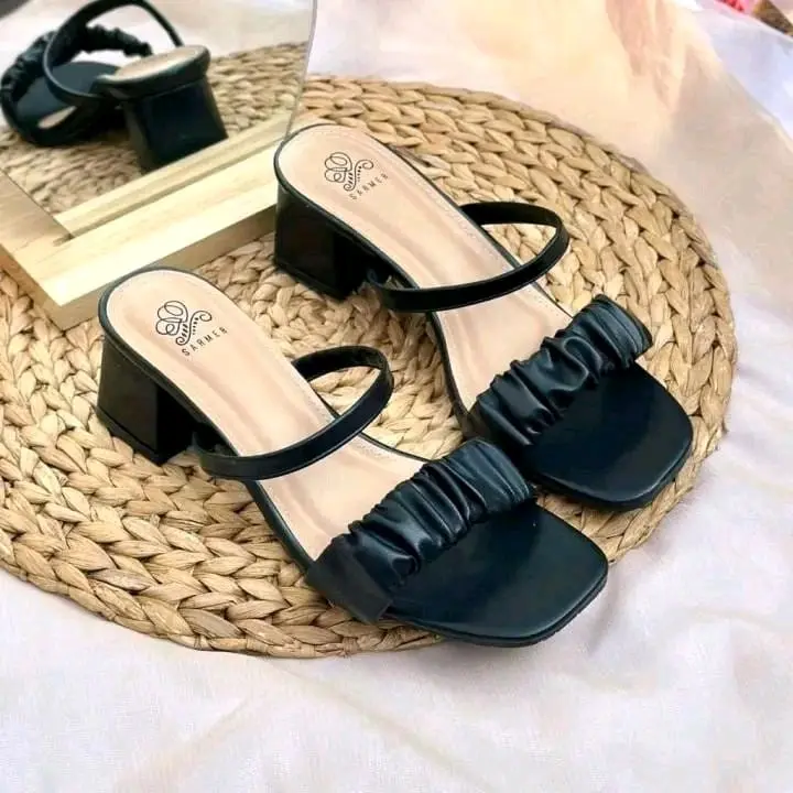 Sendal Heels Wanita Hak 3cm Terbaru Model Kerut Tali Kekinian 3