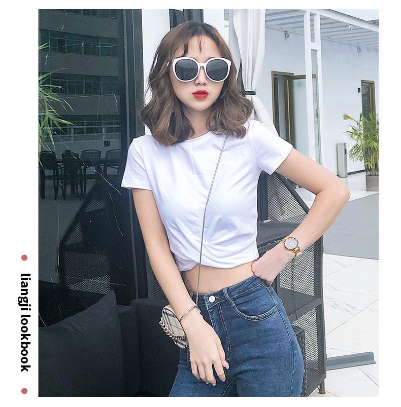 Product Introduction of Black T-shirt women's short sleeves, short high waist, with high net celebrity, small summer dress, crop top, INS super hot 14