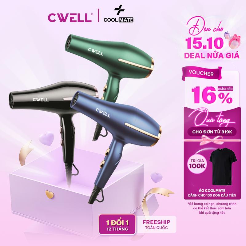 Máy sấy tóc CWell công suất lớn 1800W-2500W, thiết kế 6 chế độ sấy KÉP, ánh sáng xanh giảm khô xơ tóc, dùng tại nhà và cho Salon tóc cho nam & nữ - C03HD Women - BH 12 THÁNG