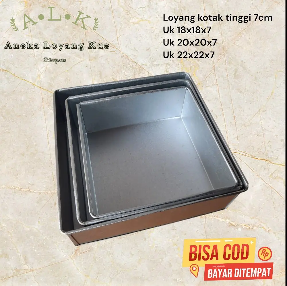Loyang Kotak Persegi UK 18x18x7 | UK 20x20x7 | 22x22x7 CM Loyang Bolu Lapis Legit/Loyang Brownies Satuan Dan 1 Set isi 3 Kitchenware