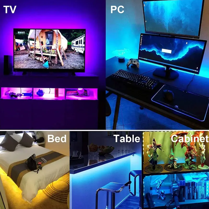 Dải đèn LED USB, thiết kế đơn giản, DV5V, đèn trang trí nhà cửa, màu RGB 5050, 3 phím, đèn Neon 8