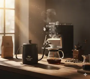 One Two Cups Teko Kopi Leher Angsa 350 ml Stainless Black Teflon Manual Brewing Kettle Pour Over Coffee 350 ml
