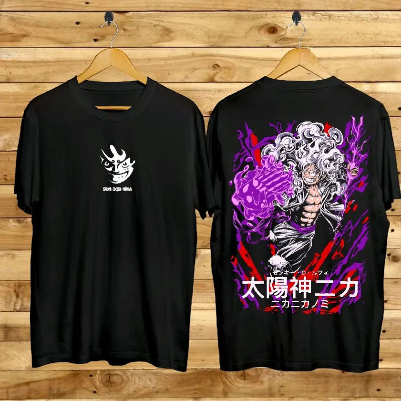 Baju Kaos Pria Distro T-Shirt Oblong Atasan Lengan Pendek Cowok Dewasa Motif Luffy One Piece Tapak Pink 0