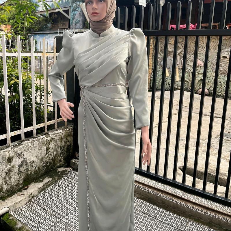 Salsa Dress - Dress kondangan kekinian - dress turki - dress lebaran - dress Bridesmaid -Gamis Pesta Wanita Muslim Gaun Remaja Simple Mewah - dress Satin Payet Rempel 4