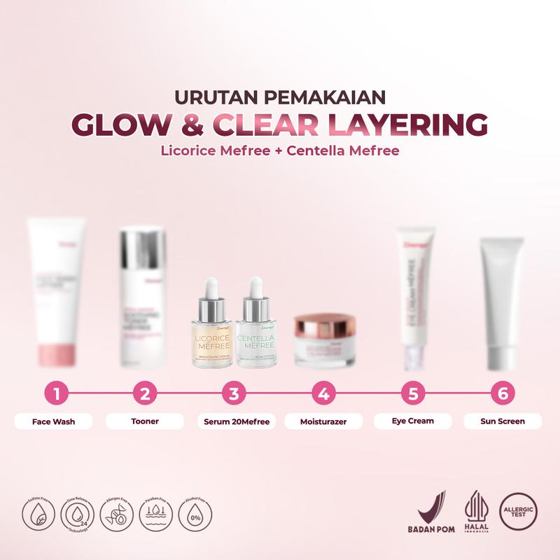 Glow & Clear Layering -  Licorice Mefree +  Centella Mefree (Brightening Serum +  Acne Serum) - Mencerahkan sekaligus mengurangi jerawat, minyak berlebih, komedo dan chicken skin 9