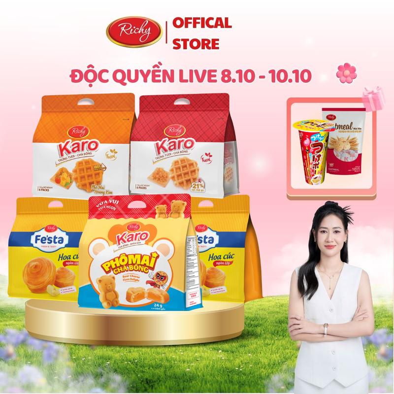 [ĐỘC QUYỀN LIVE TGMBS TẶNG 2 QUÀ] Combo Bánh mì tươi đại chiến: bánh mì Karo trứng tươi chà bông, bánh mì hoa cúc Fes'ta, Bánh Karo gấu chà bông nhân phô mai Snack Ăn Vặt banh gaun han kemsua