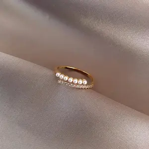 Cincin Wanita Open Ring Mutiara Kristal Elegan Adjustable – Fashion Ring Kekinian