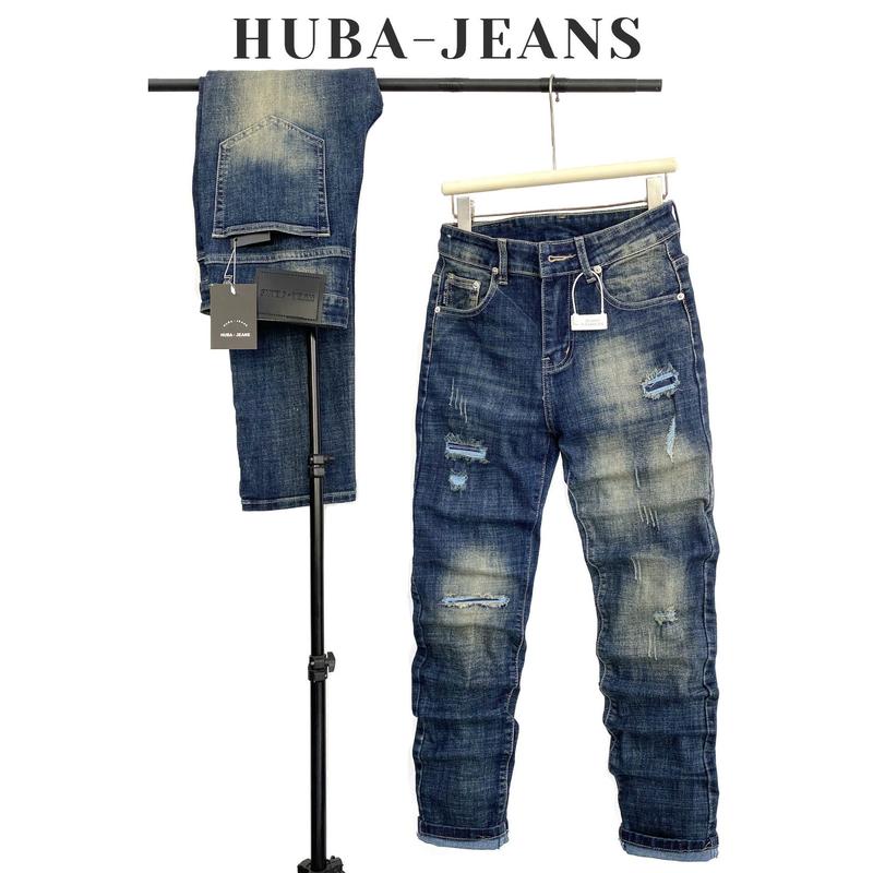 Quần Jean Nam HUBA-JEANS  Super Màu Xanh đậm Chất Liệu Co Dãn 4 Chiều Menswear Pants Có Túi Denim Kem