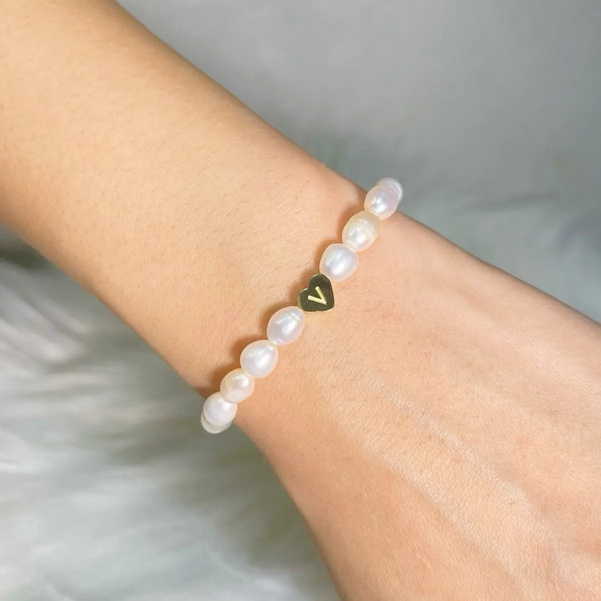 *NEW* Maya Freshwater Pearl Bracelet with Heart Initial Charm by JUERIE handmade jewelry