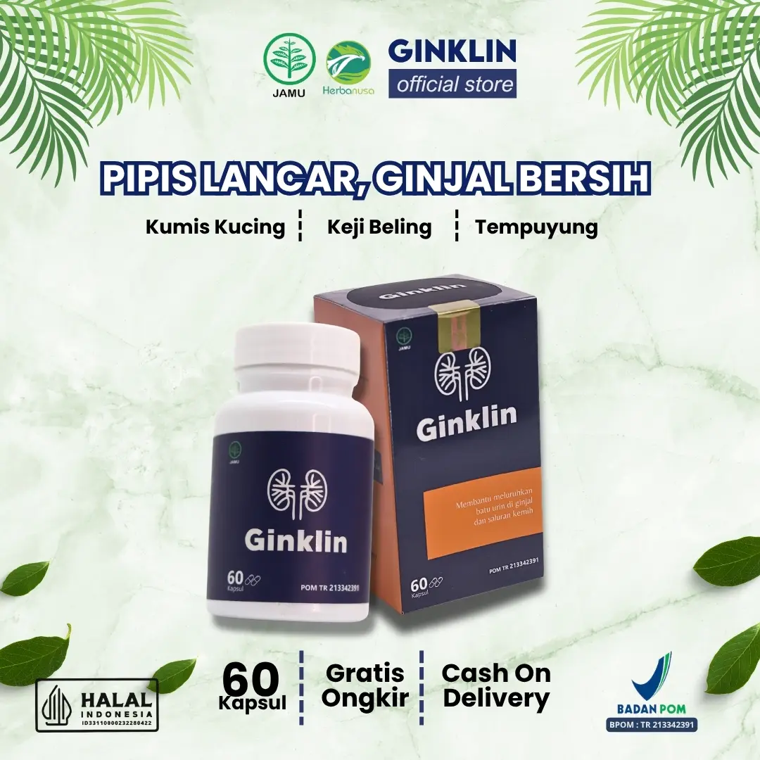 Ginklin - [OFFICIAL] 60 Kapsul Herbal Ekstrak Kumis Kucing Keji Beling Tempuyung BPOM HALAL Membantu Meluruhkan Batu Urin di Saluran di Ginjal dan Saluran Kemih