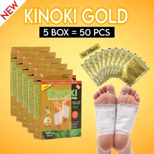 DISKON Paket 5 Box isi 50 PCS Kinoki Gold Detox Foot Pads Koyo Penyerap Racun Dalam Tubuh Secara Alami