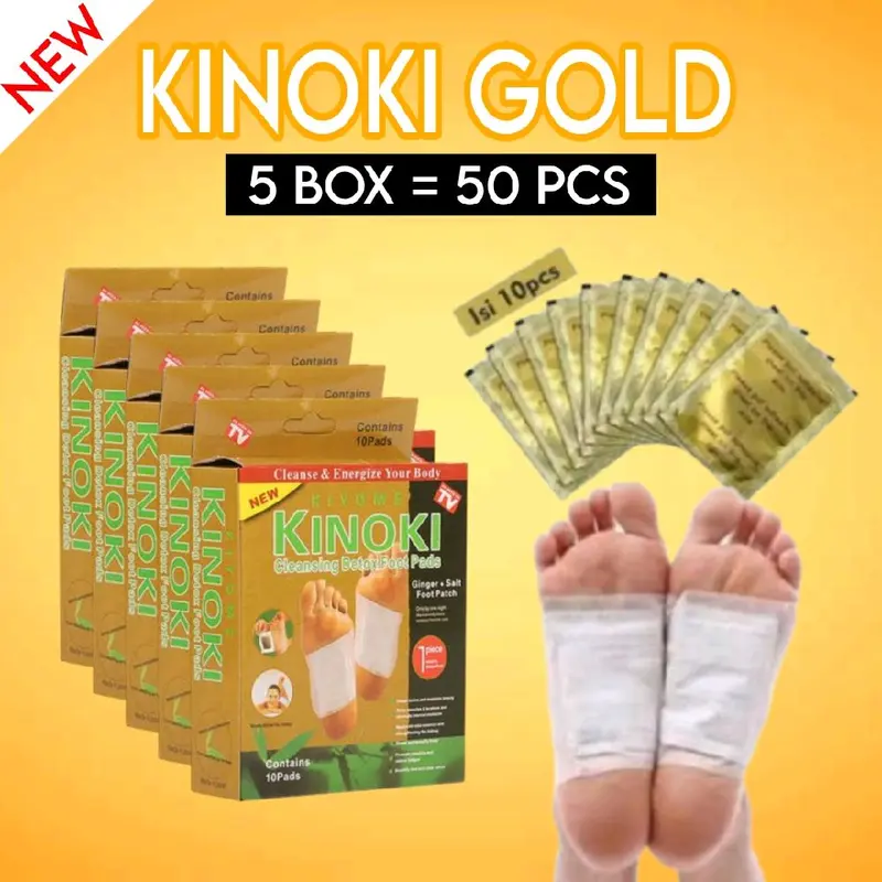 DISKON Paket 5 Box isi 50 PCS Kinoki Gold Detox Foot Pads Koyo Penyerap Racun Dalam Tubuh Secara Alami - belanja murah 89 0