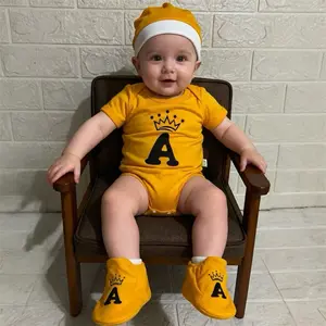 Baju Bayi Jumper Custom Inisial Nama Bayi, Balita,Cewek Cowok ,Bahan Katun Lembut, Usia 0 - 18bln Abu Biru Kuning Pink