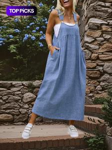 Vestido de mujer para primavera y tallas grandes, falda sin espalda a la moda, ropa de verano para mujer, estilo invernal, vestido largo casual sin mangas