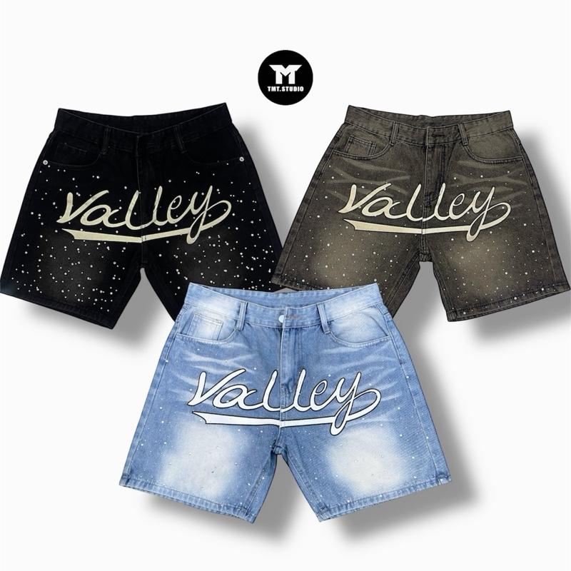QUẦN SHORT JEAN ĐÍNH ĐÁ BLING BLING VALLEY - Thiết Kế độc quyền Form Trên Gối Unisex Nam Nữ Jean cotton cao cấp Đl 360Gsm.