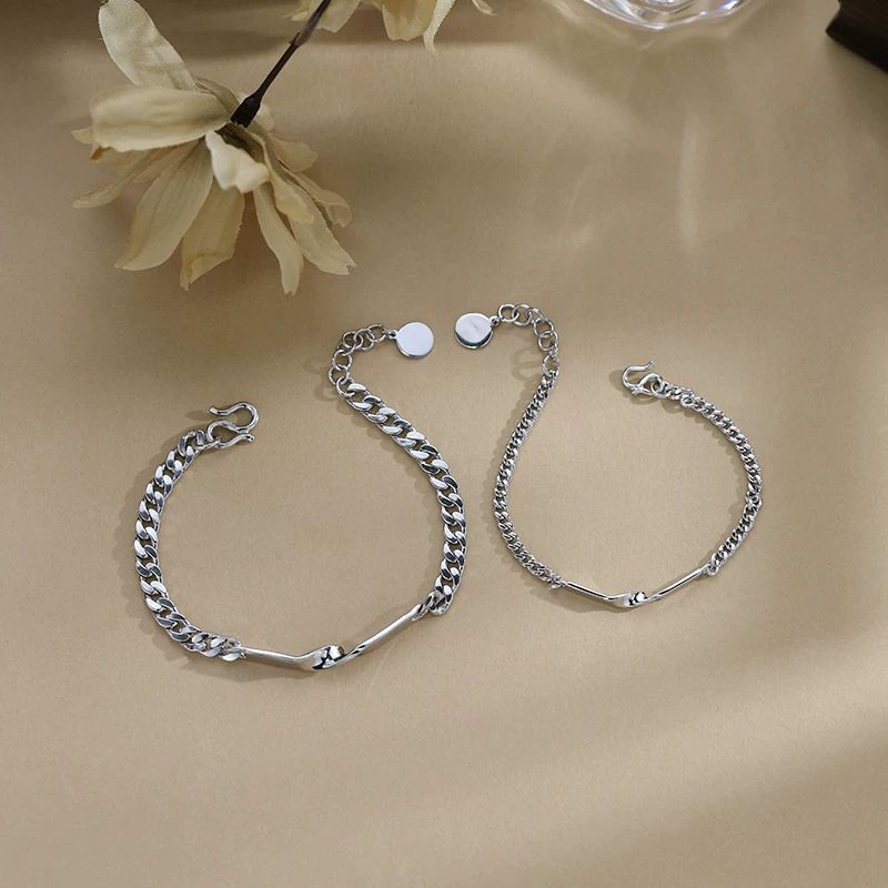 Gelang Titanium Couple Pria Wanita Anti Karat Silver