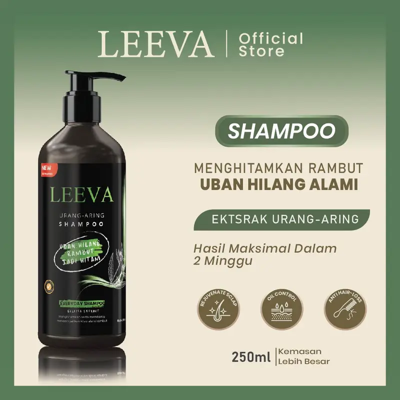 Leeva Shampoo Menghitamkan Rambut Uban Dengan Ekstrak Urang-Aring menutrisi rambut secara organik Organic Normal Melebatkan 250ml 0