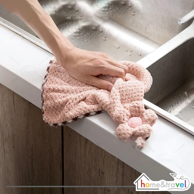 𝗛𝗢𝗩𝗘𝗟𝗦𝗛𝗢𝗣 Kain Lap Tangan Handuk Bunga Multifungsi Model Gantung Murah Abu Biru 1