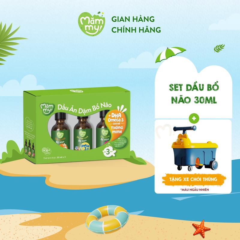 [TẶNG XE CHÒI THÙNG] Set 3 dầu ăn dặm cho bé  (cá hồi, hạt lanh, olive) chai 30ml Vitamin
