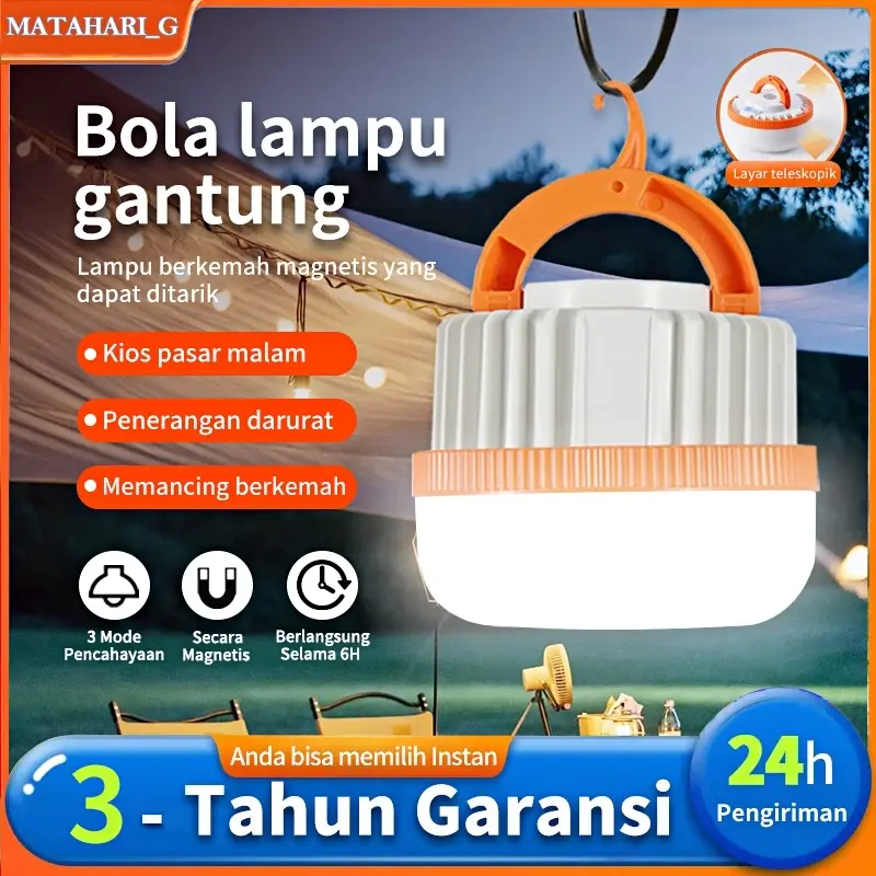 Lampu Emergency Serbaguna Super terang Tahan 6-8h Charger USB-C Lampu Camping Lampu Tenda