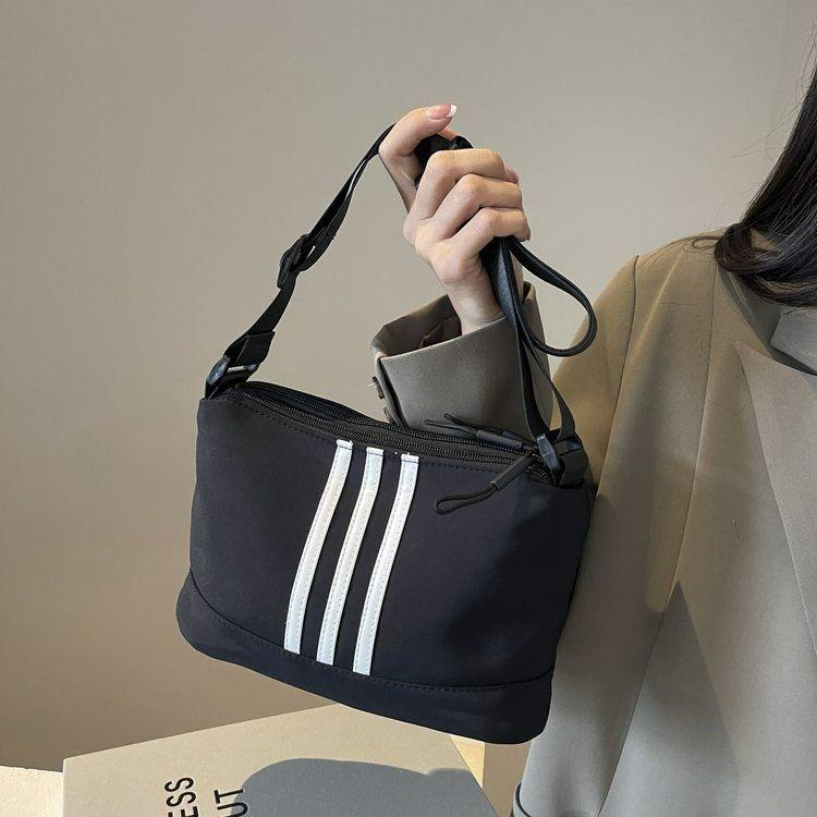 Túi Nữ, Thời Trang Mới Năm 2024, Túi Kẻ Sọc, Túi Baguette Nách, Làm Bằng Vải Nylon, Túi Đeo Vai Và Đeo Chéo Đơn Giản Da Tote