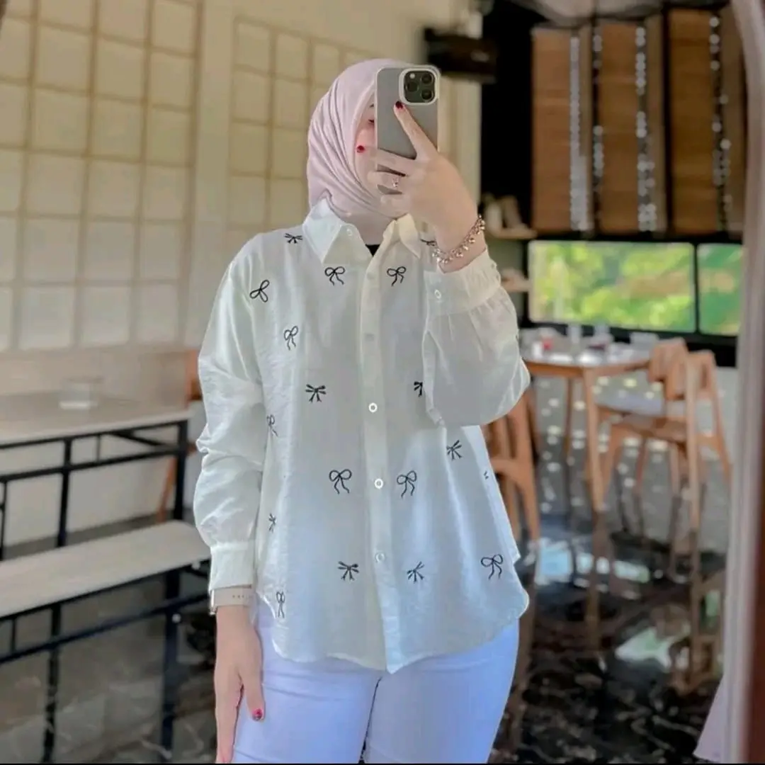 Kemeja Bordir Pita Atasan Blouse Wanita Pololinen Korean Style