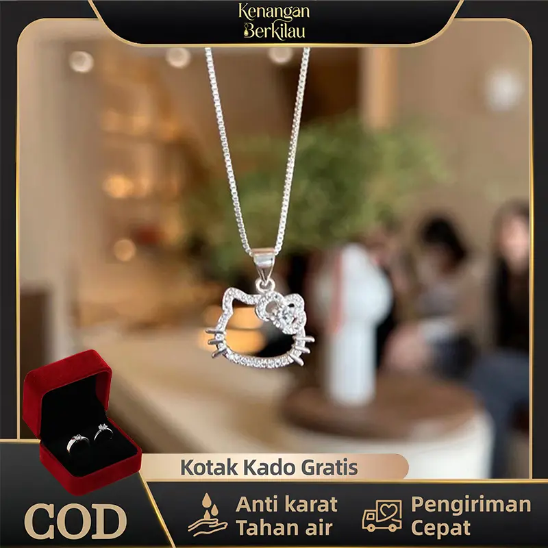 Kenangan Berkilau S925 Perak Murni Kalung HelloKitty | Aksesoris Wanita Imut dan Fashion | Tahan Air dan Anti Karat | Hadiah Ulang Tahun dan Hari Spesial untuk Pacar COD