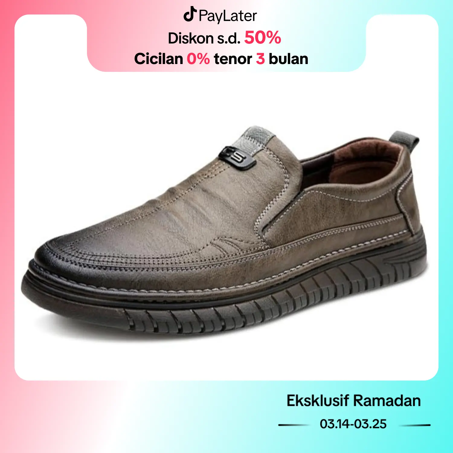 Leedoo Sepatu Slip On Pria Kulit Sepatu Pantofel Formal Sepatu Casual Sepatu Kerja Antiselip Hitam MC483