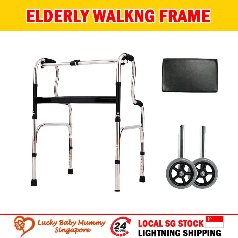 Elderly Walker Walking Frame Walking Aid Adjustable Height Stainless Steel Support Senior Care Foldable Portable Healthcare Tools Equipment Stick