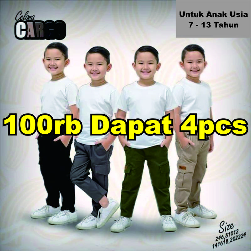 Celana Panjang Chinos Cargo Anak Usia 8 - 13 Tahun Reguler Chino Kargo Casual Lebaran Kolor Pinggang Rib Premium Distro 0