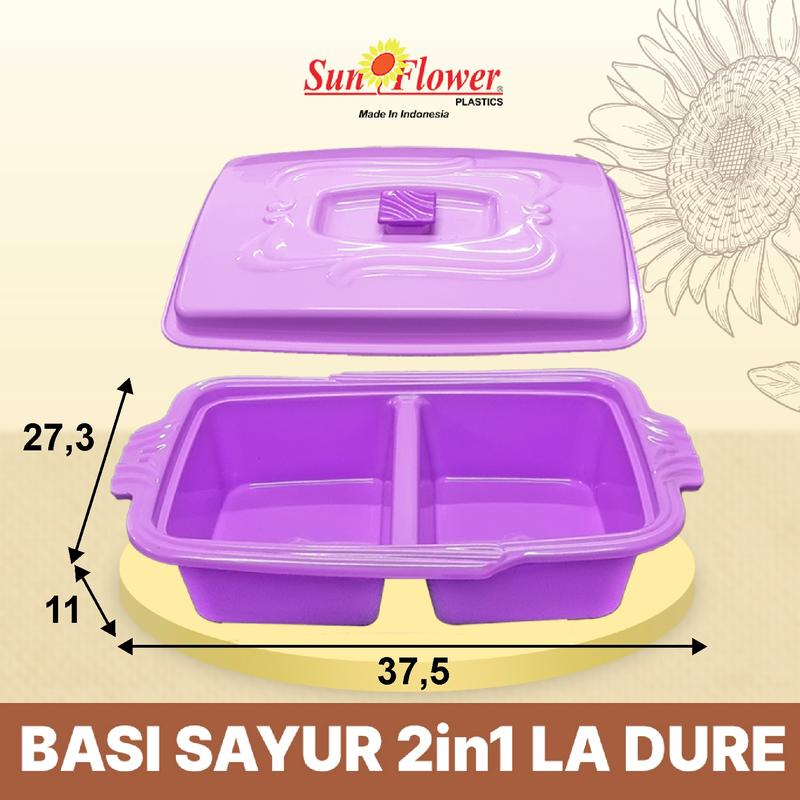 Tempat Sayur dan Lauk 2 in 1 / Basi Tutup Segi La Dure / Basi 2 in 1 Plastik Wadah 4