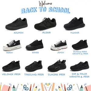 CANI Back to School Collection - Sepatu Sekolah & Sneakers Casual Wanita Hitam Karet Nyaman