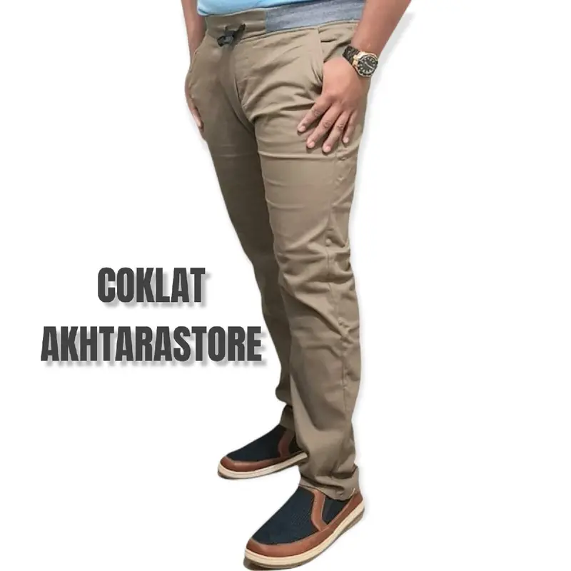 Celana Chinos Jumbo Pinggang Karet Panjang Pria Chino RIP Katun Melar Bahan Kain Chino Stretch Twil Diamond Celana Casual Dewasa 1