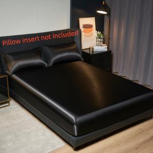 Juego de sábanas ajustables de satén sin relleno de color liso, 1 pieza, sábana ajustable suave y cómoda con 1 o 2 fundas de almohada, ropa de cama para casa, habitación u hotel