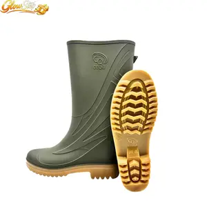 GlowStep / Sepatu Boot Tinggi Hijau Tua Karet Lokal Anti Air & Slip Untuk Perkebunan / Pertanian