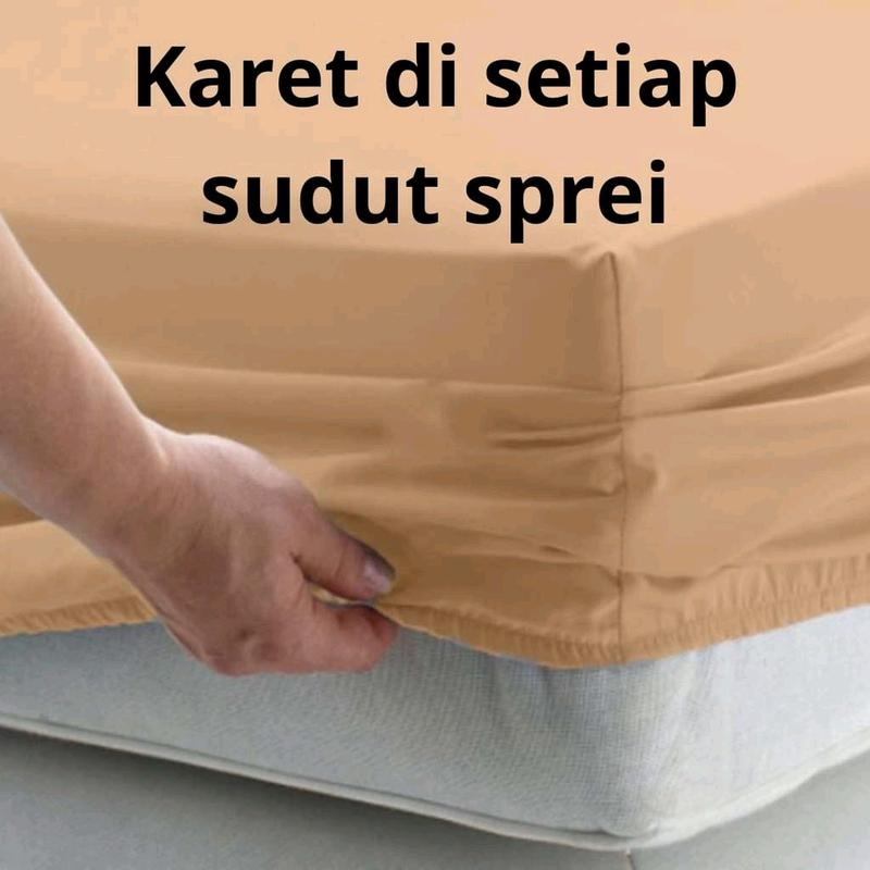 Set Sprei Bed Cover Polos Simple Katun Lembut Adem | Bedcover set Ukuran 90x200 120x200 160x200 180x200 Sarung Bantal Kain Karet Tali 2