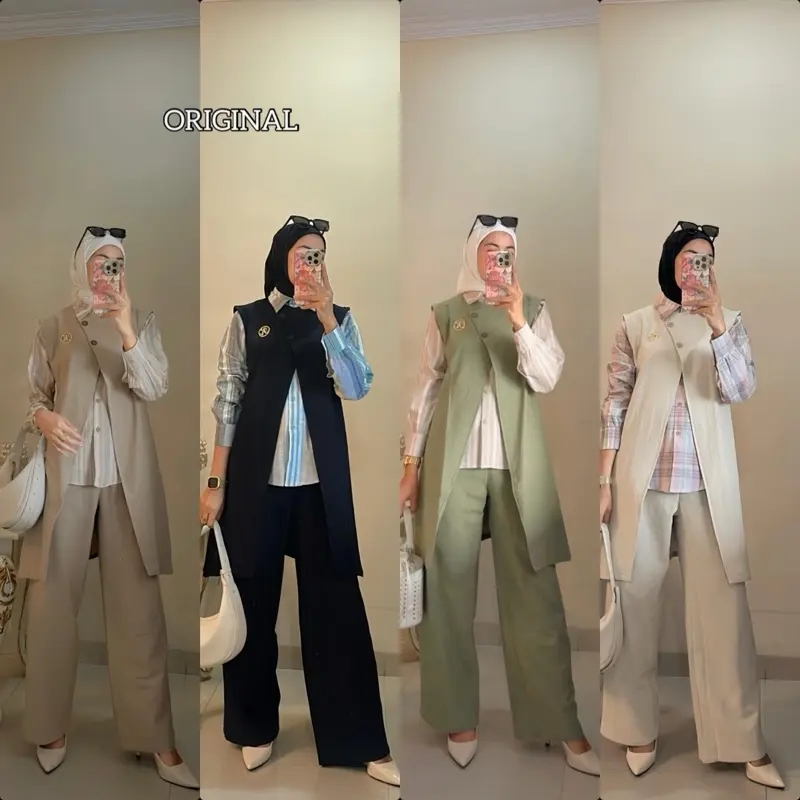 Keyzaa Emely set kemeja vest setelan 3in1 1