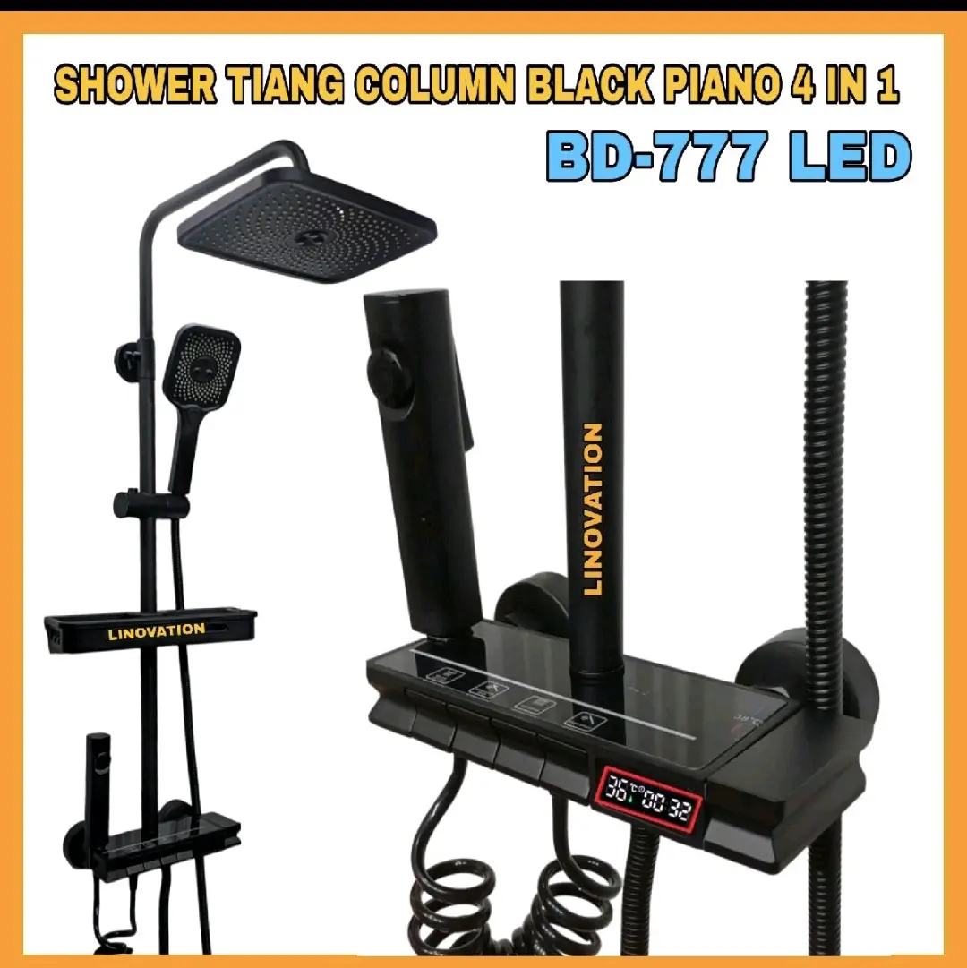 Shower Tiang Set Kran Mixer Keran Air Panas Dingin Kotak  Piano 4 In 1 Hitam Komplit Jet shower