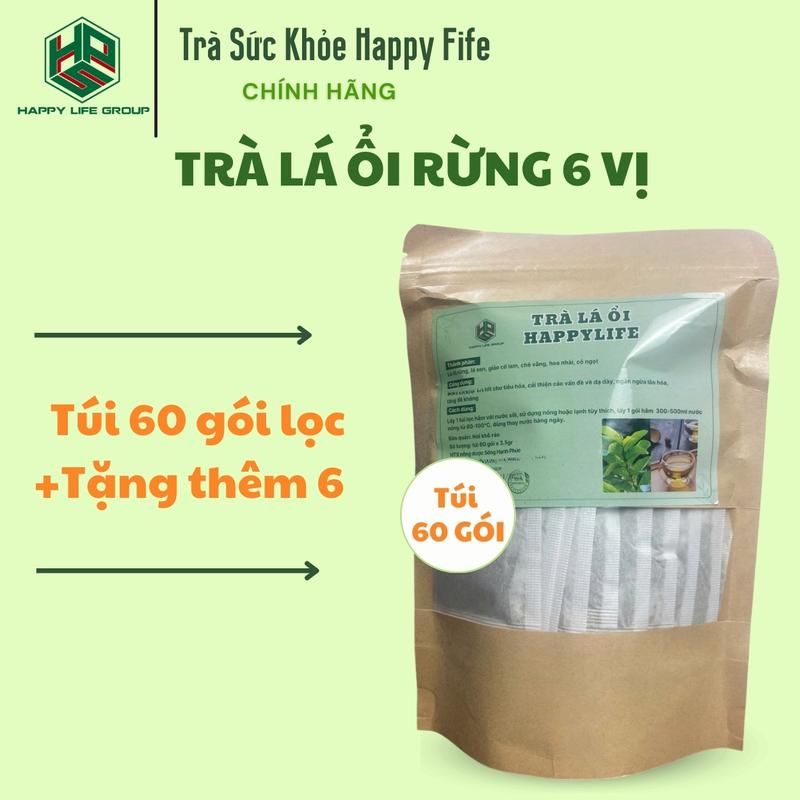   Bịch 60+6 gói lọc  Trà Lá Ổi Rừng 6 Vị Thảo Dược Happy Life - Thành Phần Lá Ổi Giảo Cổ Lam Chè Vằng Lá Sen Hoa Nhài Cỏ Ngọt - Hương Vị Thảo Mộc Thiên Nhiên 