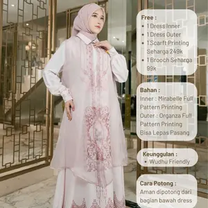 MALEEKA SIGNATURE PRE ORDER! BIMALA DRESS PINK HARGA PROMO 4in1 BAHAN MARBELLA PATTERN SIGNATURE PRINTING BY MALEEKA