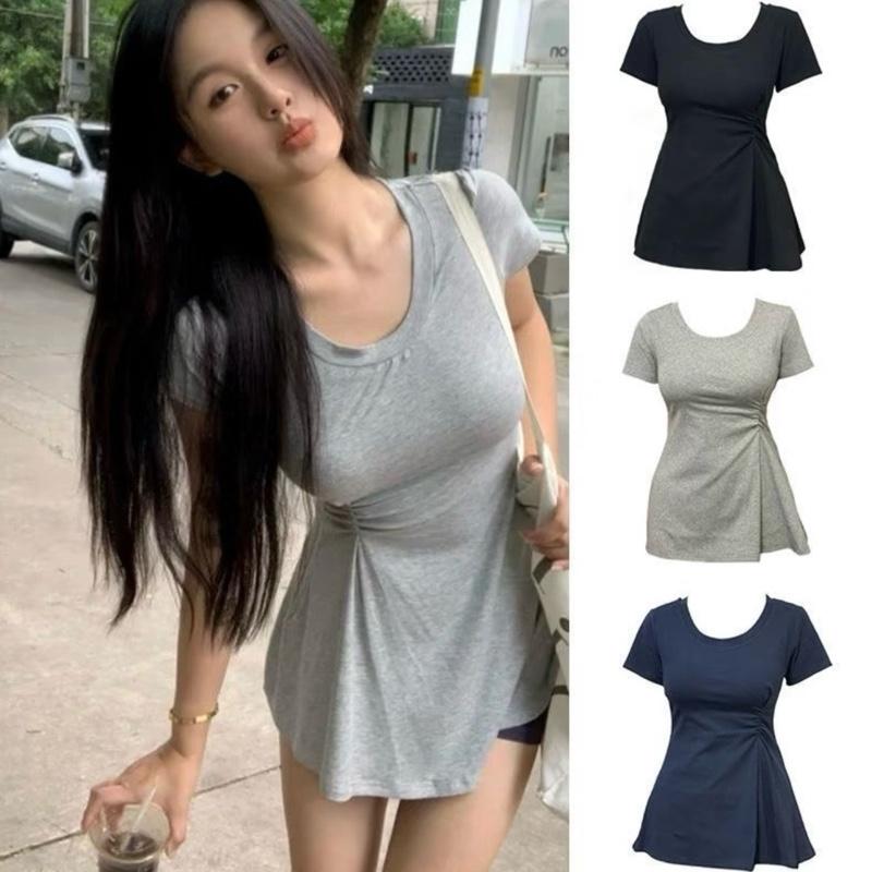 [A-120]( MẪU MỚI MỞ BÁN CHẤT XỊN) ÁO CỔ TRÒN SIẾT EO BÊN HÔNG, DÁNG DÀI XOÈ RỘNG ÔM BODY CHẤT COOTON MỊN dáng baby tee mặc đi làm đi chơi sang chảnh