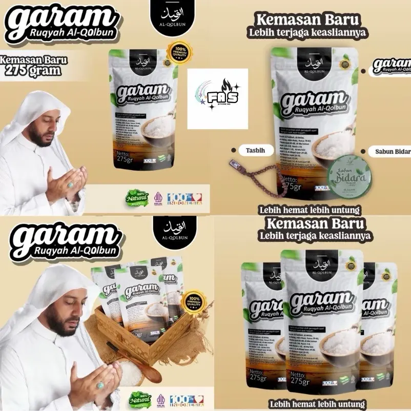 Garam Ruqyah Al-Qolbun Varian 275gr Bonus Sabun Bidara & Tasbih