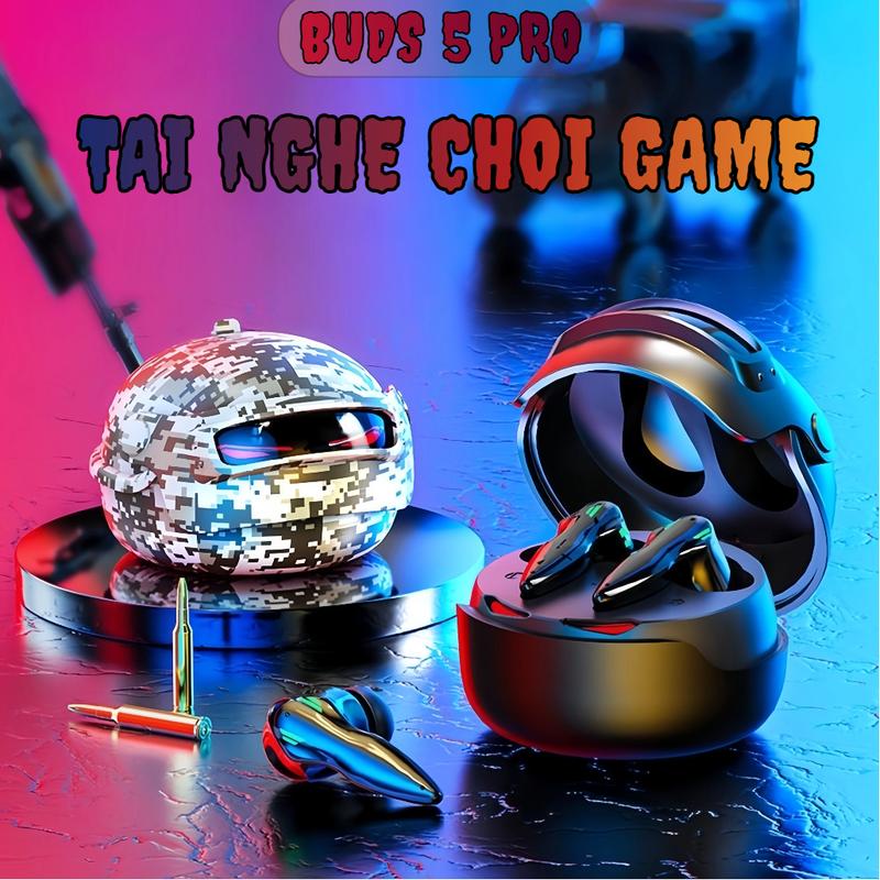 BUDS 5 PRO Mới Nhất Chơi Game Tai Nghe Thiết kế mũ bảo hiểm độc nhất thế giới Hiệu ứng ánh sáng siêu ấn tượng Âm thanh nổi cấp độ HiFi Mic tích hợp chống nước IPX5 Giảm tiếng ồn ENC Điều khiển cảm ứng Với iPhone và Android